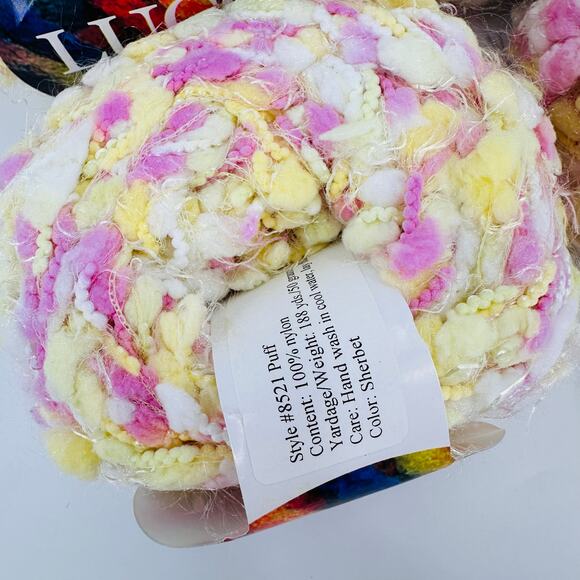 Lucci PUFF Novelty Yarn SHERBET Pink Yellow White Textured Fun Spring Colors (4) - Picture 3 of 4